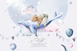 Fairy night Watercolor baby animals