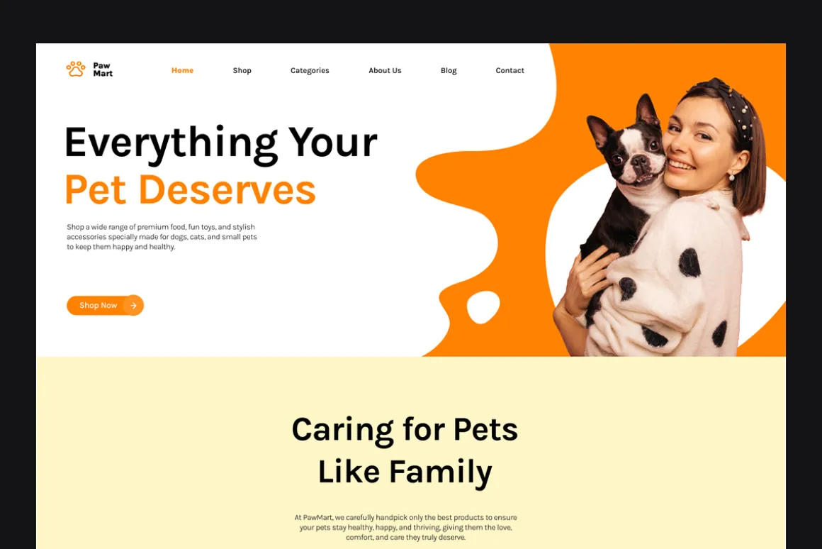 Figma Pet Shop Landing Page