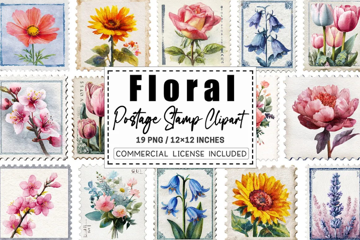 Floral Postage Stamp Clipart
