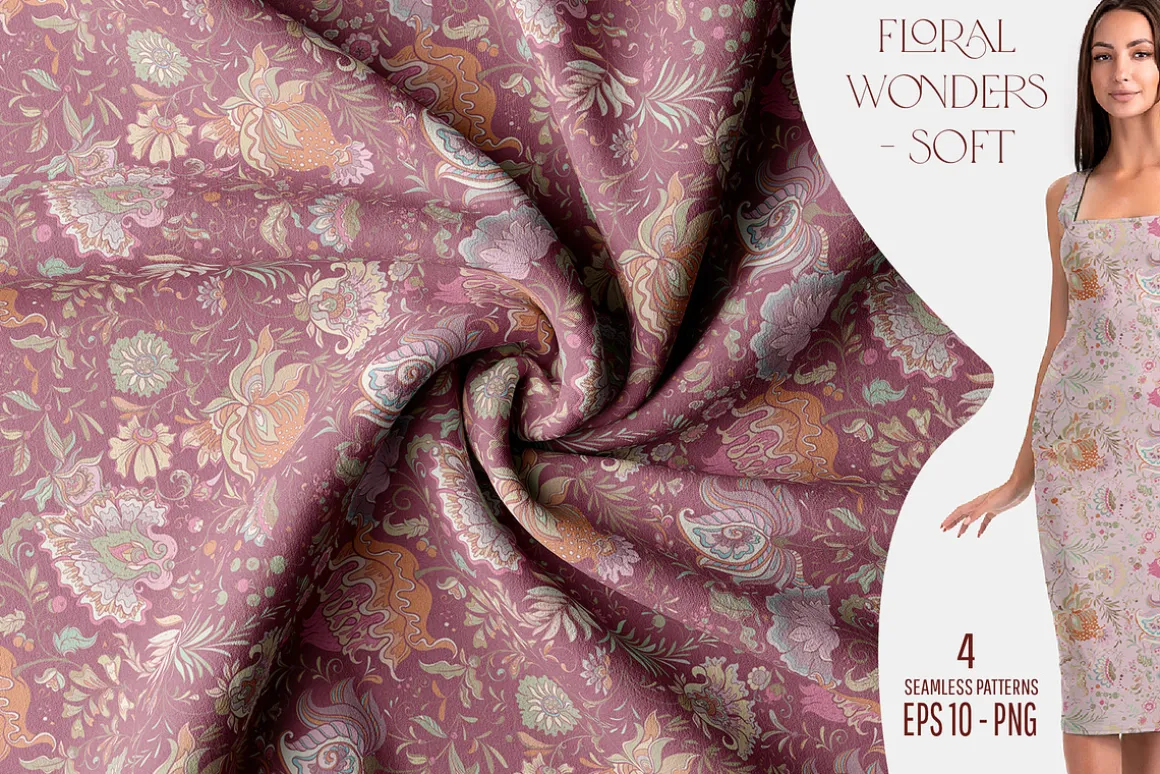 Floral wonders - 4 Seamless patterns