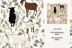 Floral goats seamless vector #1