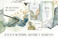 Foggy mountains forest Watercolor