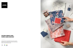 Folded Fabrics & Paper Cards Mockup