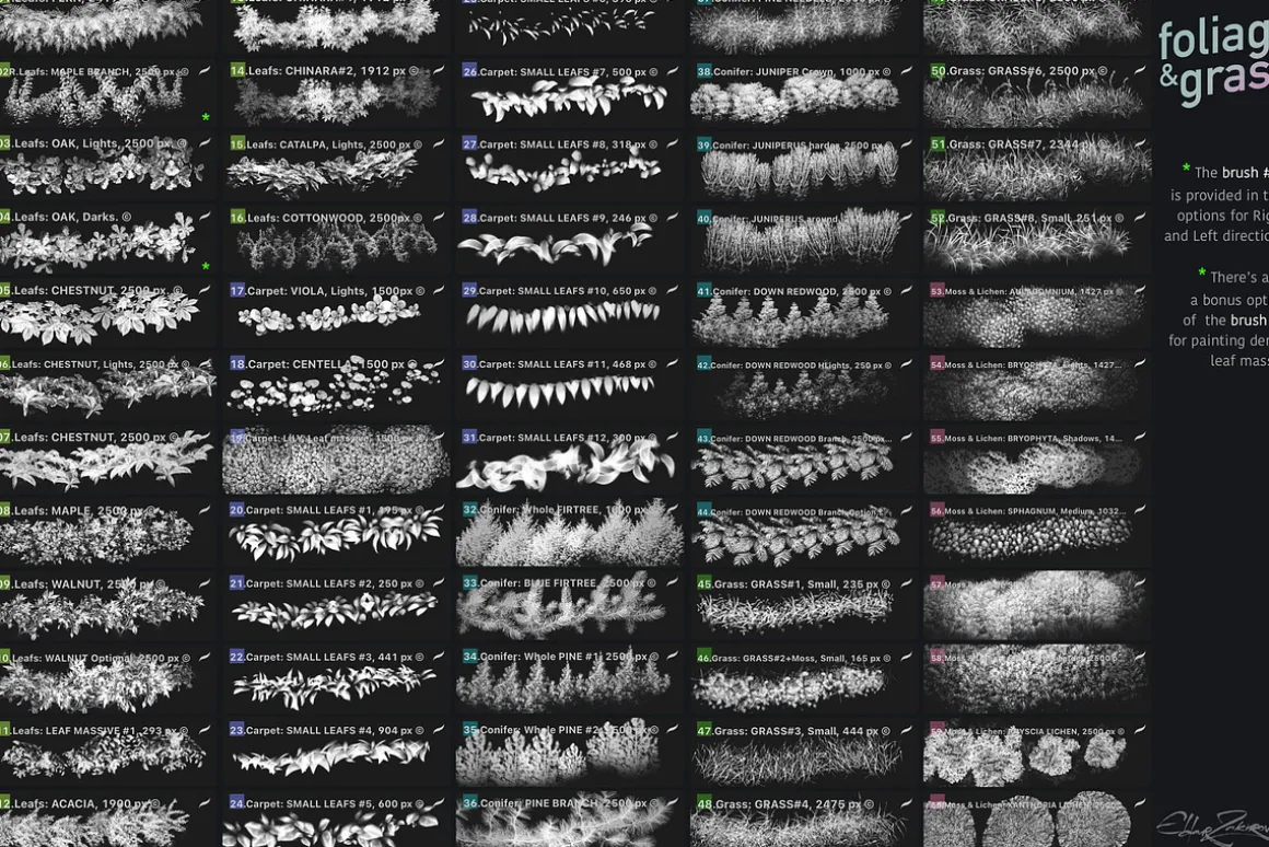 60 Foliage & Grass Procreate brushes