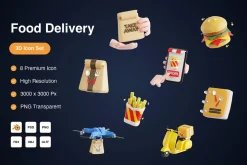 Food Delivery 3D Icons Set