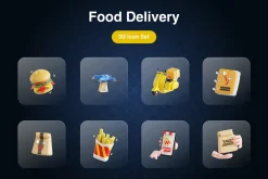 Food Delivery 3D Icons Set