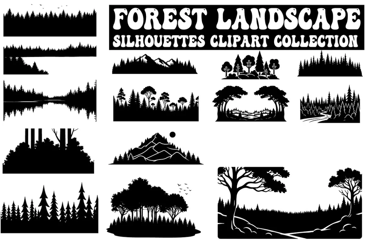 Forest Landscape Silhouettes Set