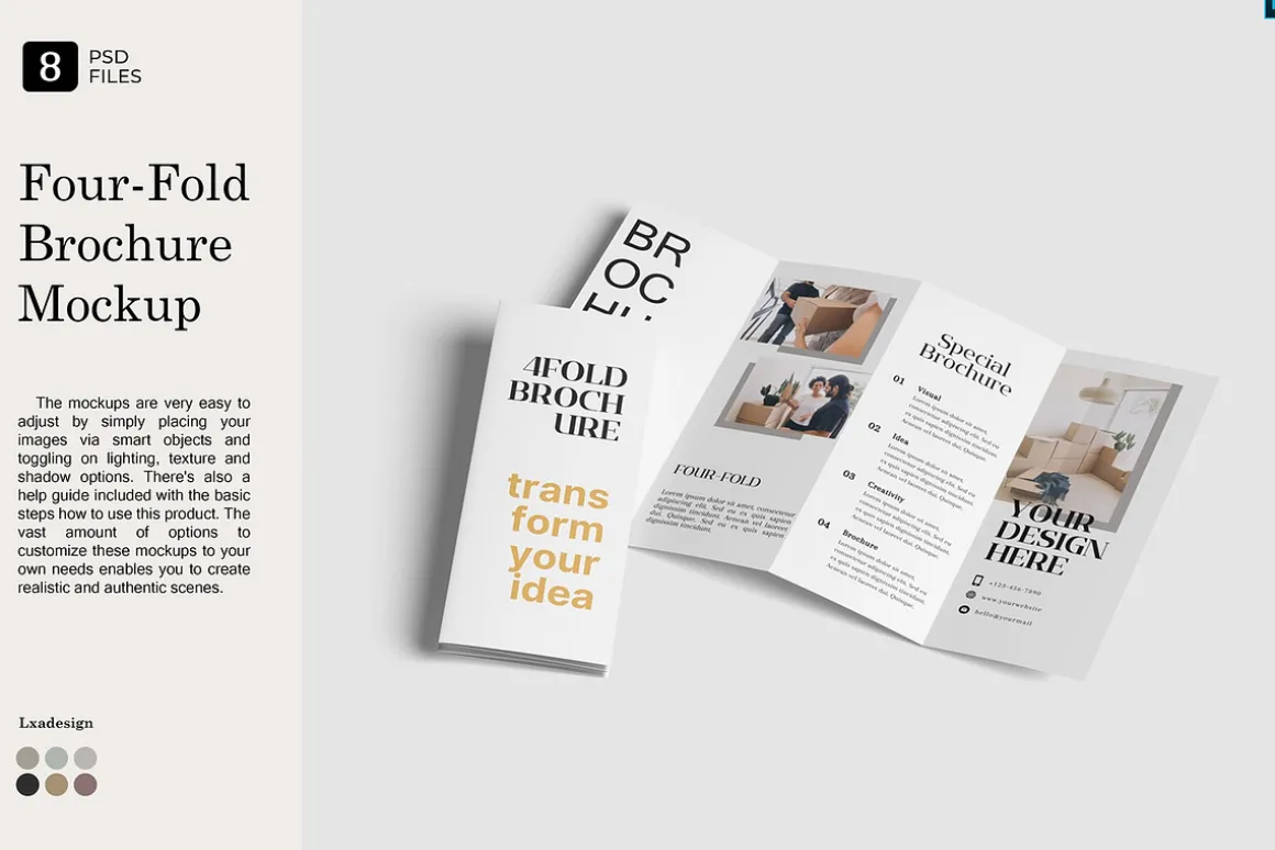 Four-Fold (4 fold) Brochure Mockups
