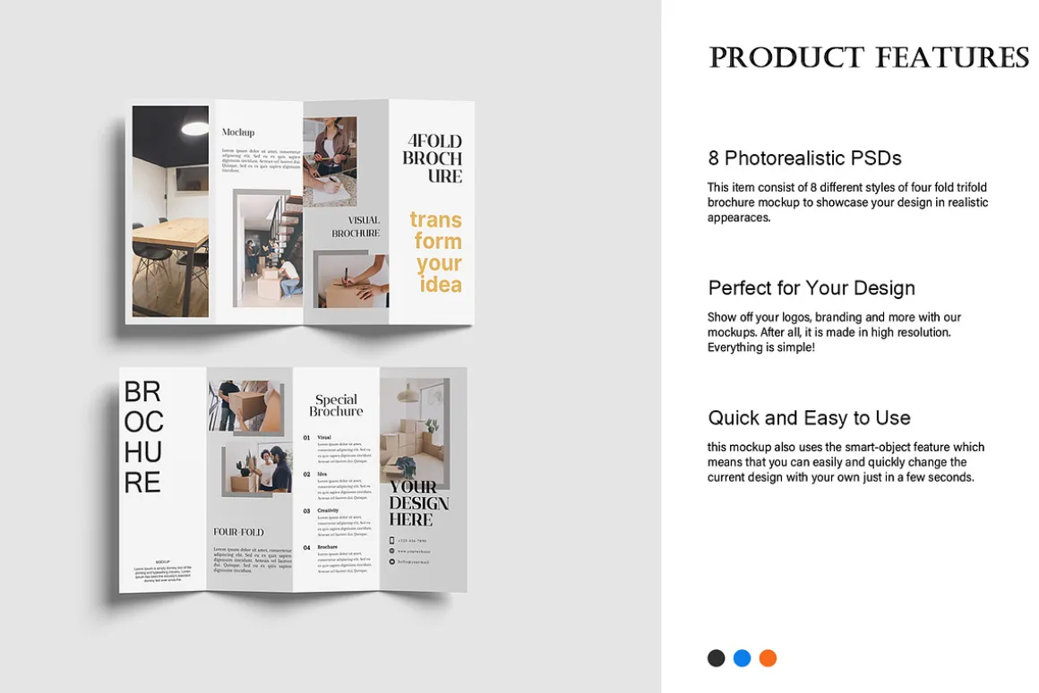 Four-Fold (4 fold) Brochure Mockups