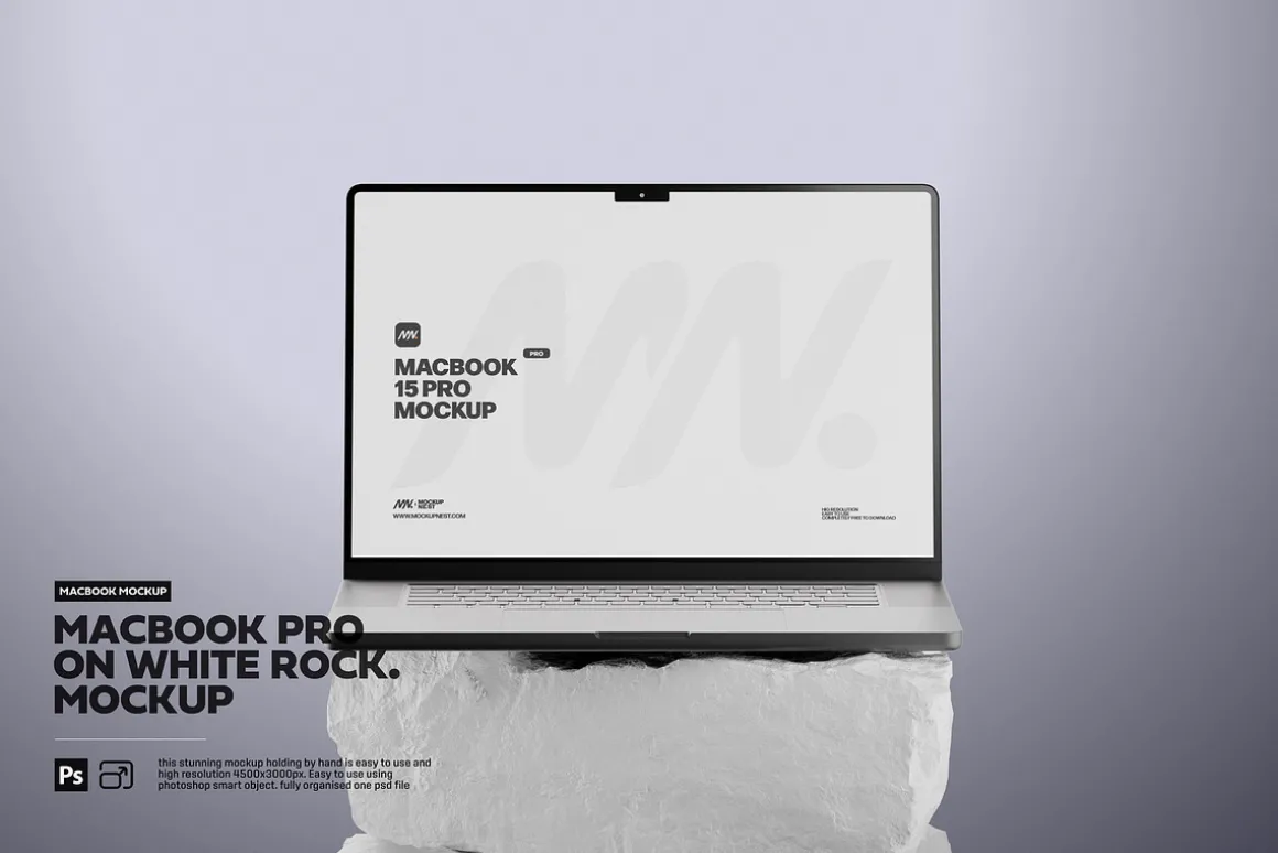 Front View MacBook Pro on Stone Surf