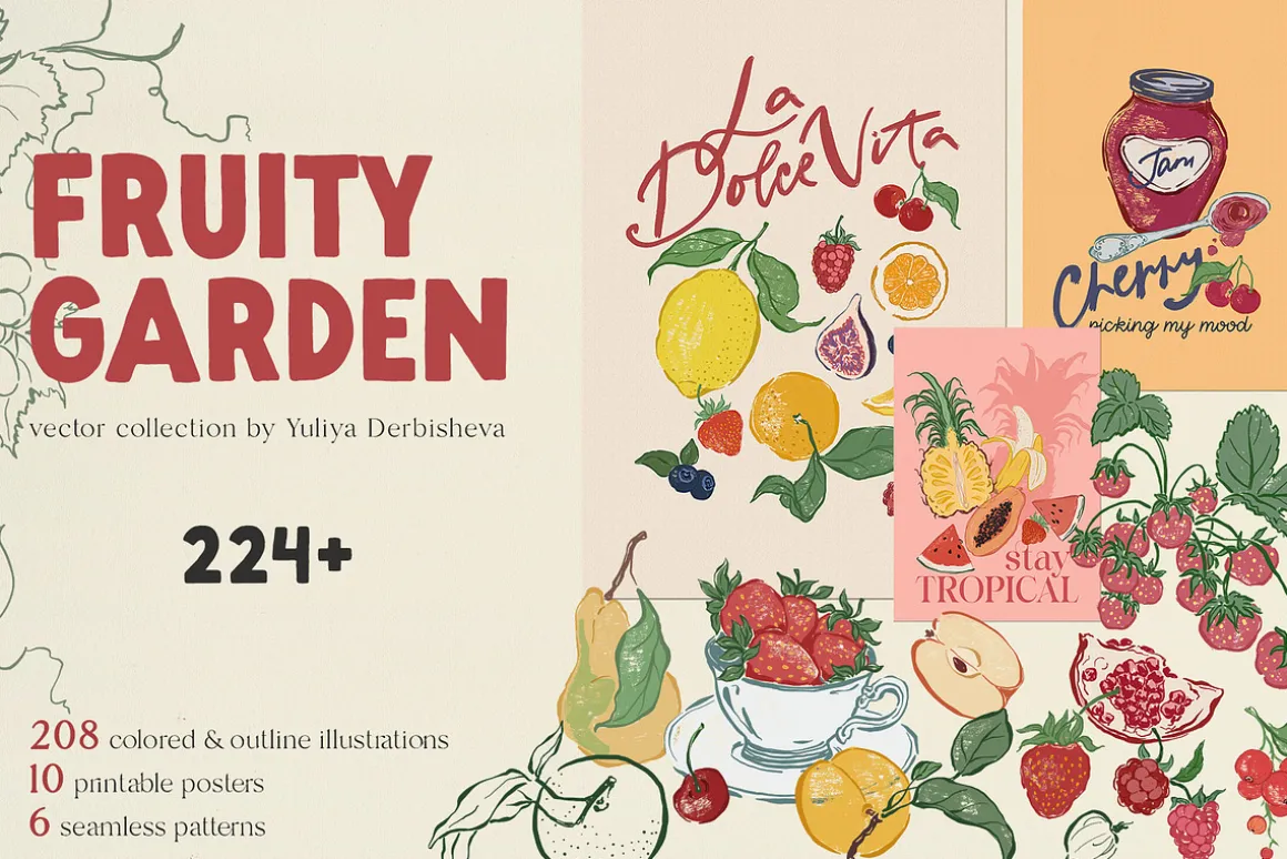 Fruit illustration vector poster