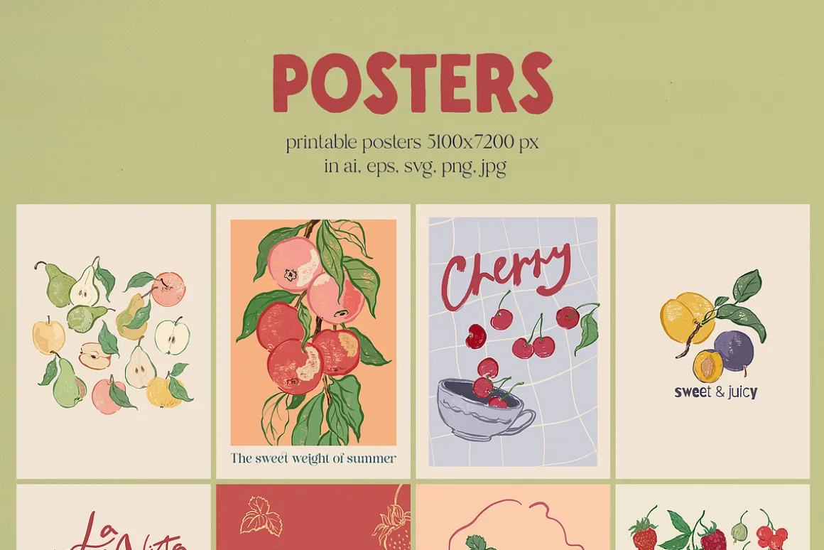 Fruit illustration vector poster