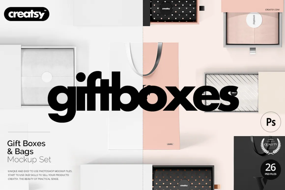 Gift Boxes and Bags Mockup Set