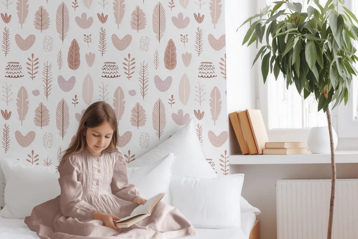 Girl's Bedroom Wallpaper Mockup PSD