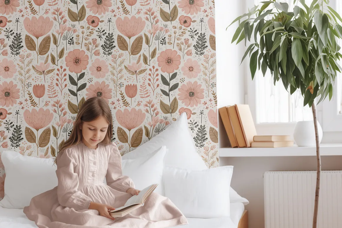 Girl's Bedroom Wallpaper Mockup PSD