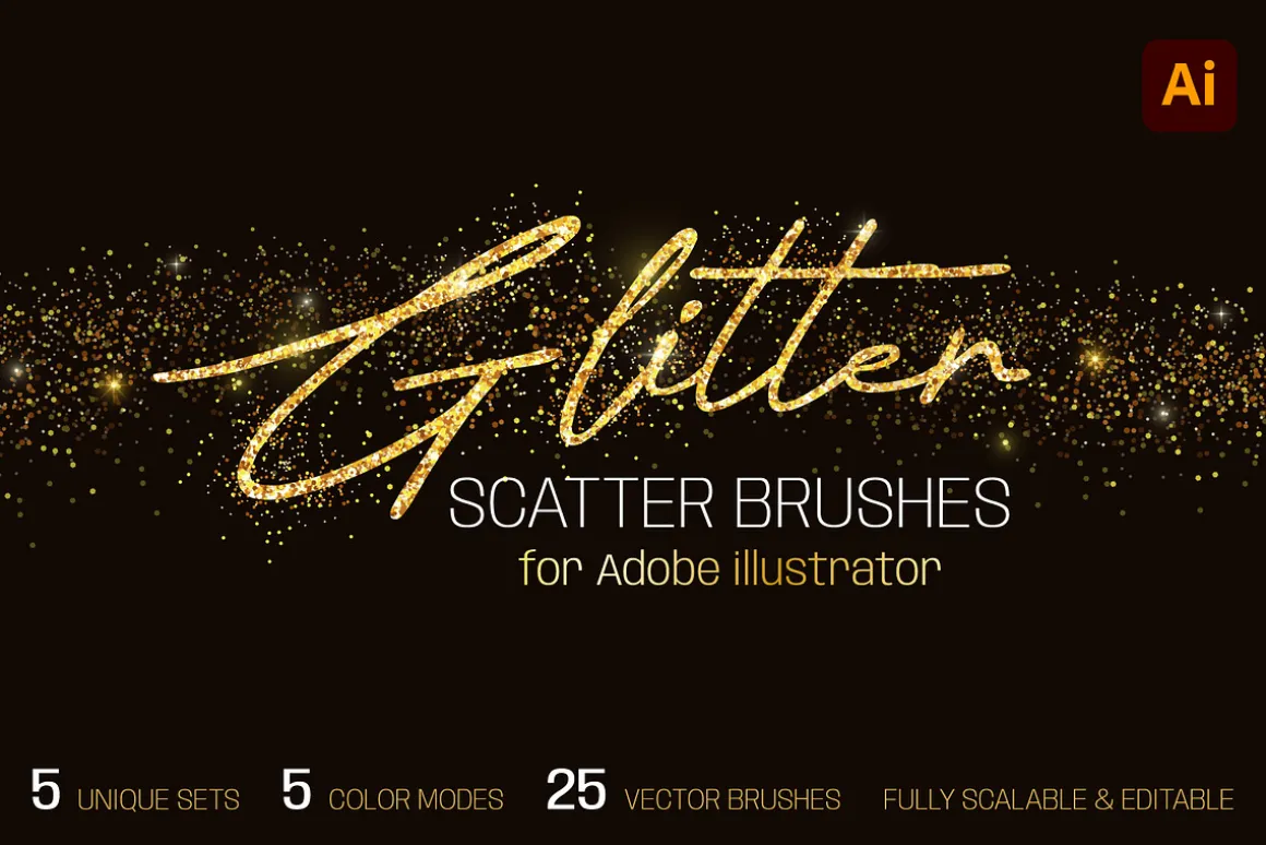 25 Glitter Brushes for illustrator