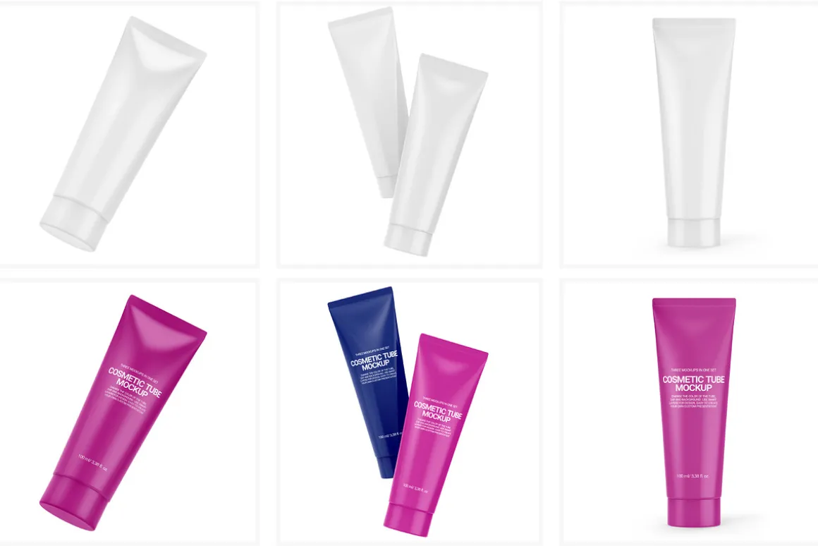 Glossy Cosmetic Tubes Mockups Set