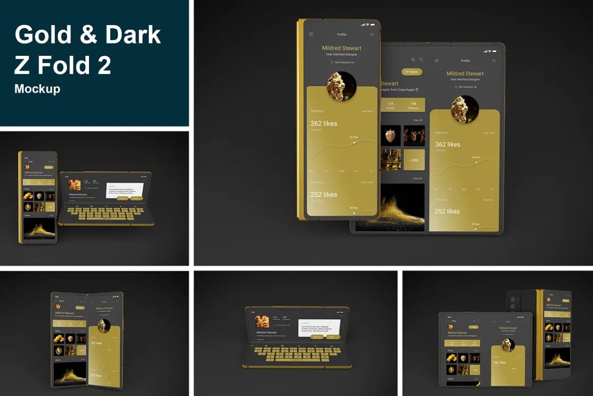 Gold & Dark Z Fold 2 Mockup
