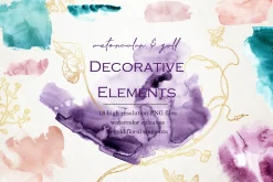 18 Gold floral watercolor splatters