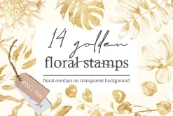 14 Gold foil floral stamps clip arts