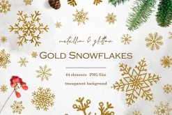 64 Gold foil & glitter snowflakes