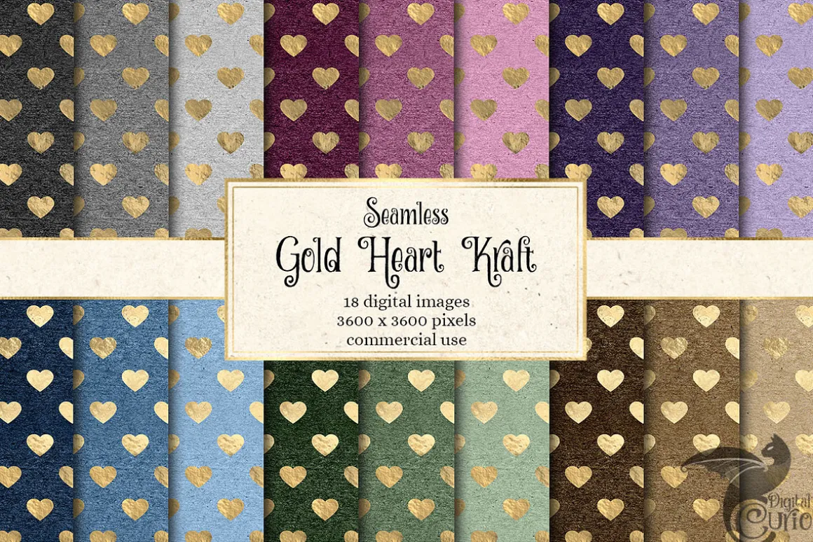 Gold Heart Kraft Digital Paper