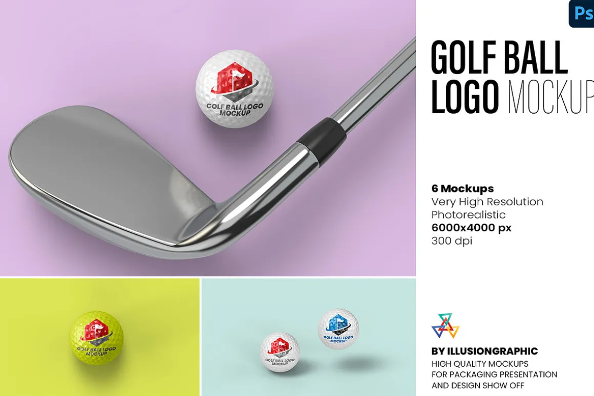 Golf Ball Logo Mockup - 6 views