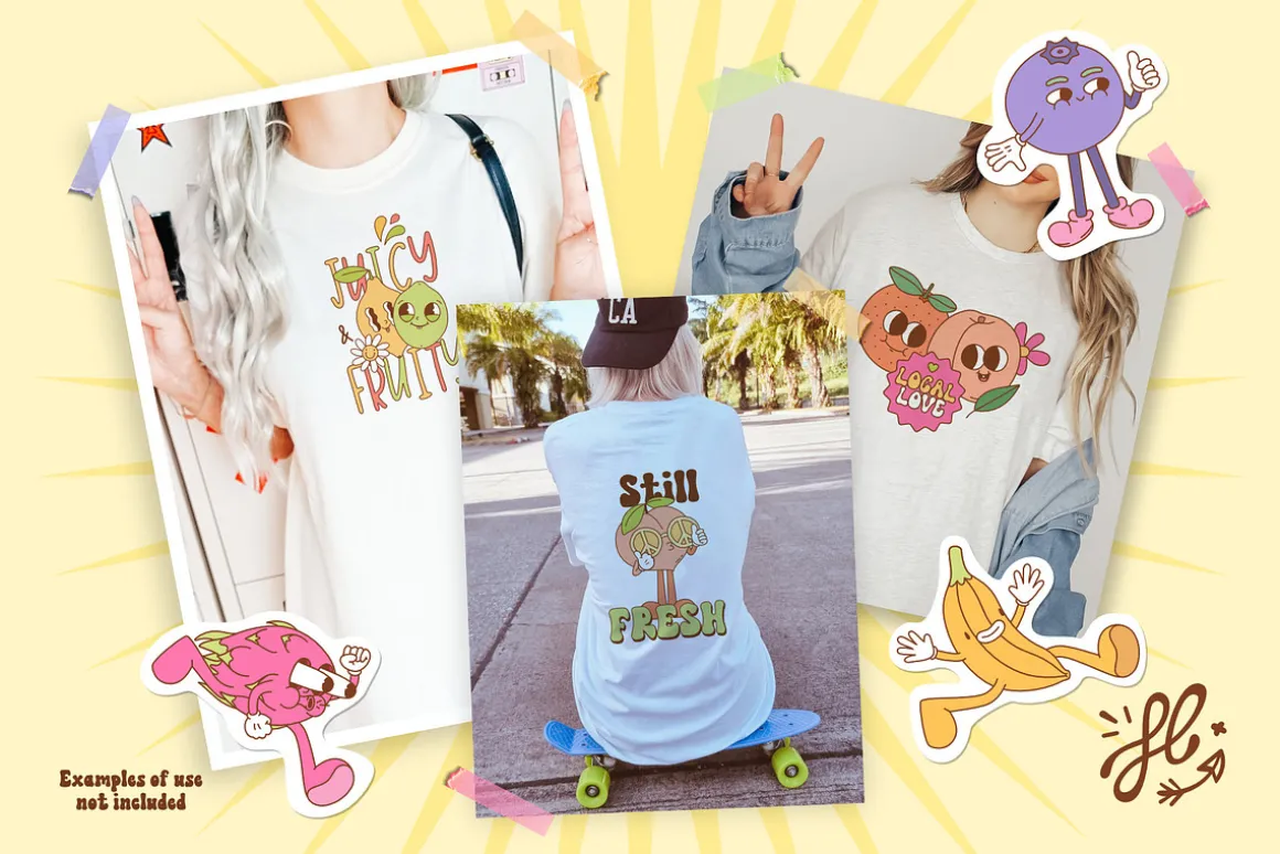 Groovy Retro Fruit Characters bundle