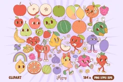 Groovy Retro Fruit Characters bundle
