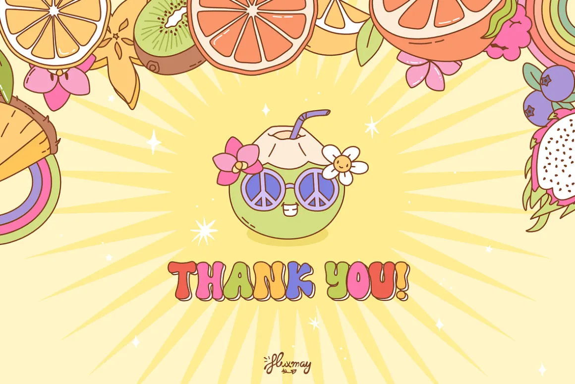 Groovy Retro Fruit Characters bundle