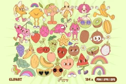 Groovy Retro Fruit Characters bundle