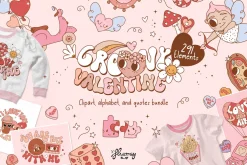 Groovy retro Valentine - clipart set