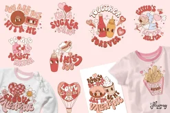 Groovy retro Valentine - clipart set