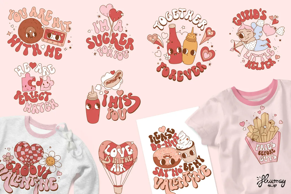 Groovy retro Valentine - clipart set