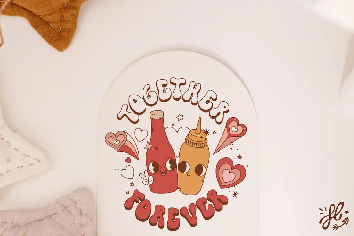 Groovy retro Valentine - clipart set