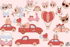 Groovy retro Valentine - clipart set