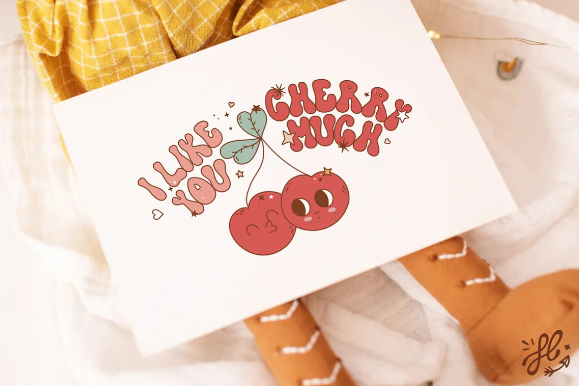 Groovy retro Valentine - clipart set