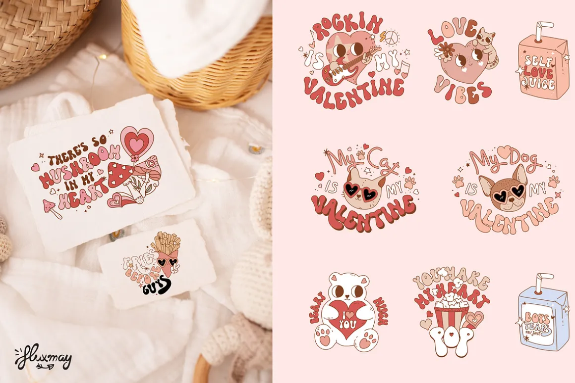 Groovy retro Valentine - clipart set