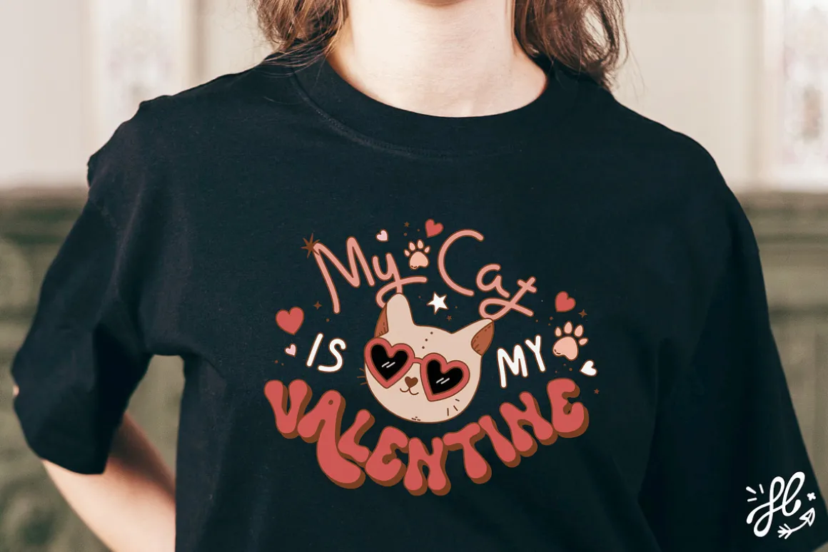 Groovy retro Valentine - clipart set