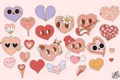 Groovy retro Valentine - clipart set