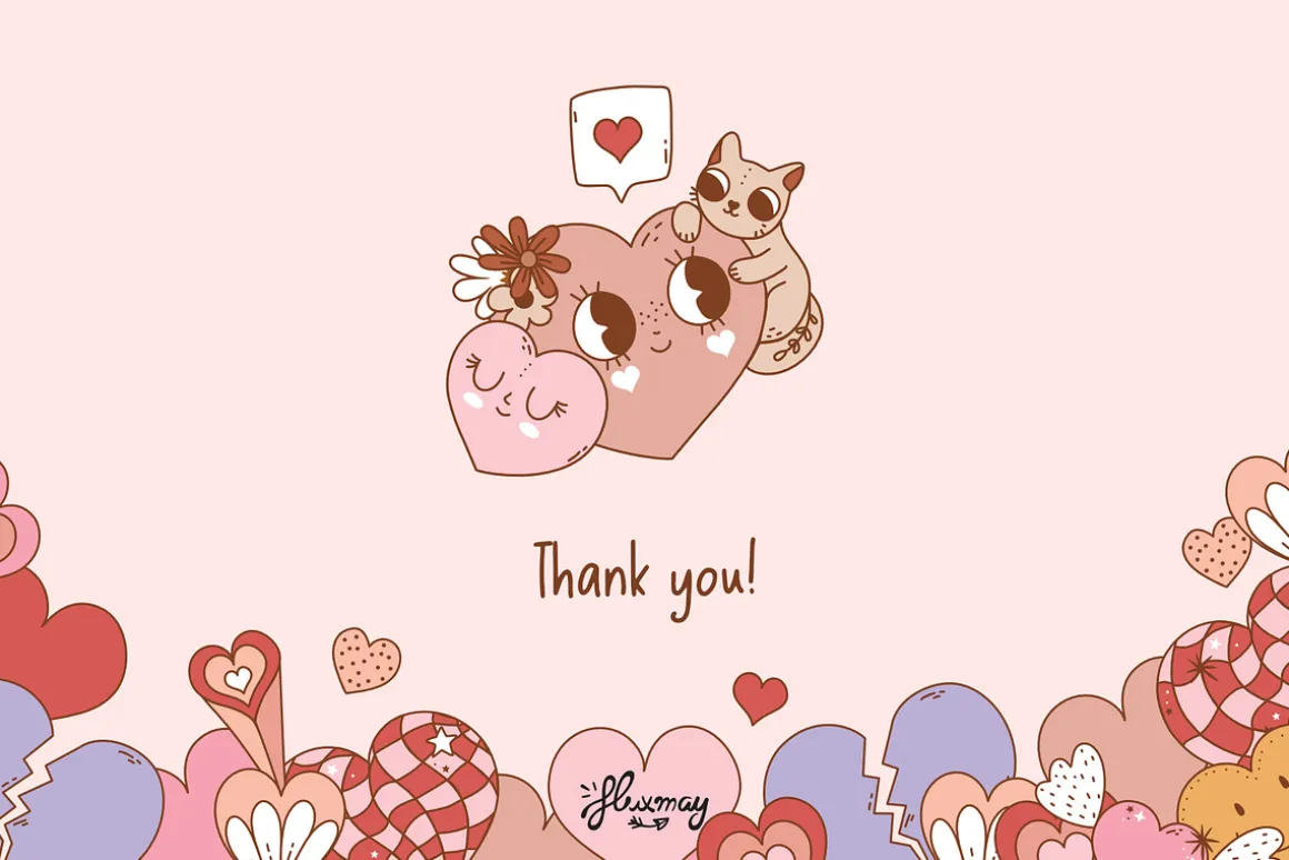 Groovy retro Valentine - clipart set