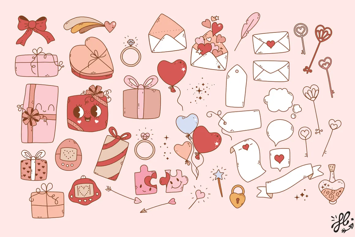 Groovy retro Valentine - clipart set