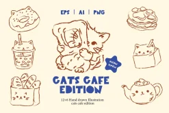 Hand Drawn Cats Cafe Edition