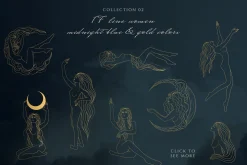 Hand drawn Celestial Women Line Art