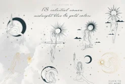Hand drawn Celestial Women Line Art
