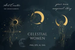 Hand drawn Celestial Women Line Art