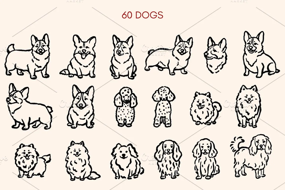 Hand-Drawn Dogs Cliparts Set