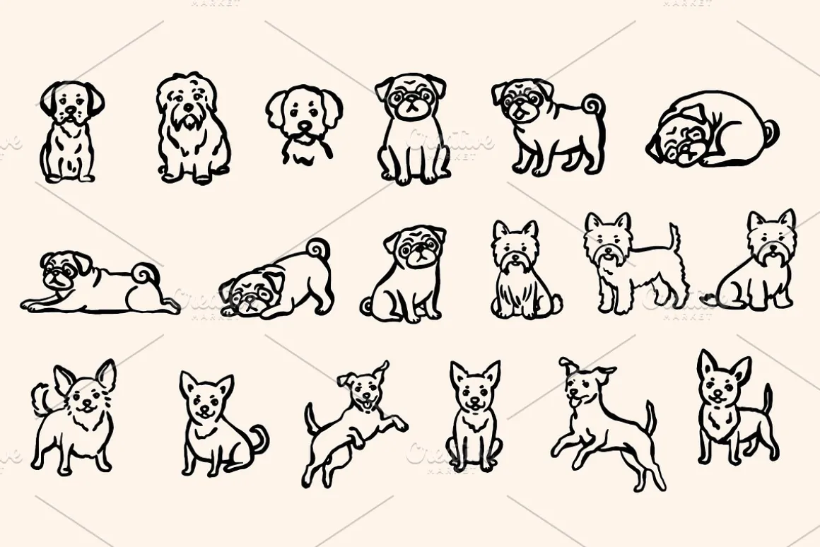 Hand-Drawn Dogs Cliparts Set