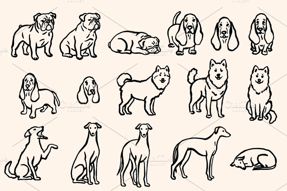 Hand-Drawn Dogs Cliparts Set