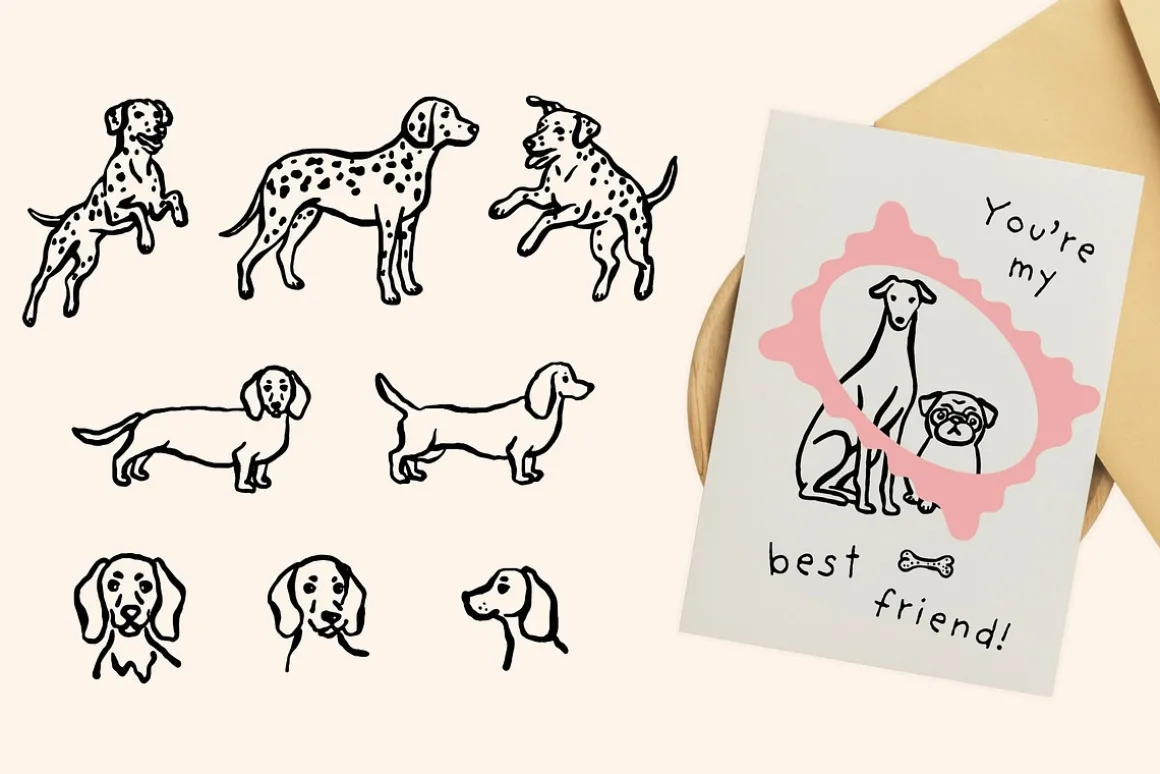 Hand-Drawn Dogs Cliparts Set